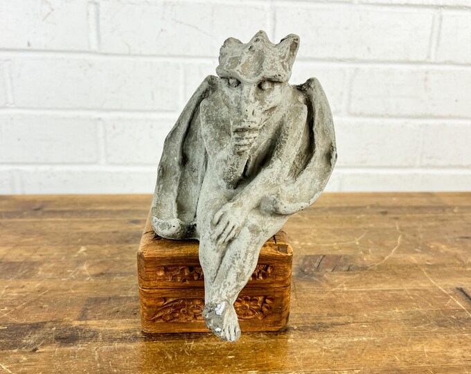Vintage 1990s Gargoyle Statue – Concrete Shelf Sitter Thumb-sucking ...
