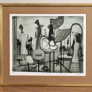Otto Eglau Originaletsning 1951 "Geschäftshaus" (Hattaffär) Signerad begränsad upplaga 15/50, modern tysk konsttryck från mitten av århundradet, akvatint