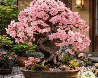Kirschblüten-Bonsai (lebende Pflanze) | Rosa blühender japanischer Bonsai-Baum | Zimmer- und Gartenpflanze