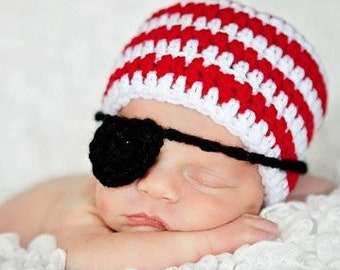 Beginner's Crochet Pattern for Pirate Beanie with Pirate Eye Patch - Great Halloween Costume or Fun Photography Prop