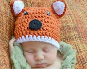 Beginner's Crochet Pattern for Fox Beanie - Crochet Baby Hat Pattern