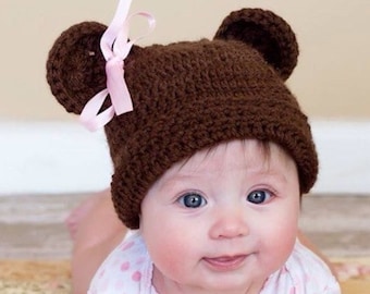 Beginner's Crochet Pattern for Bear Beanie for Baby Shower Gift or Photography Prop