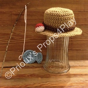 Crochet Pattern for Fisherman Bucket Hat Includes Fish and Bobble for Newborn Photography Prop Set or Fisherman Costume image 1