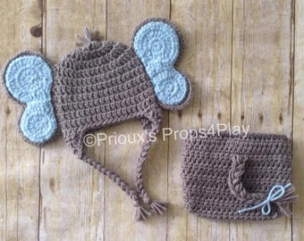 Crochet Photo Prop , Elephant Costume, Elephant Hat, Elephant Baby Shower, Elephant Baby Shower Gift, Elephant Photo Props