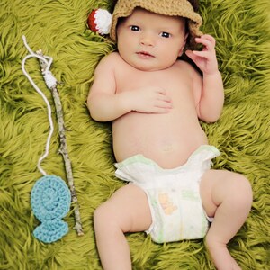 Crochet Pattern for Fisherman Bucket Hat Includes Fish and Bobble for Newborn Photography Prop Set or Fisherman Costume image 2