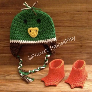 Beginner's Crochet Pattern for Mallard Duck Newborn Photography Prop or Duck Halloween Costume Newborn Crochet Hat and Bootie Pattern 画像 2