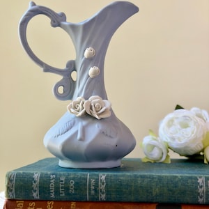 Pale Blue Antique Bisque Ewer Vase