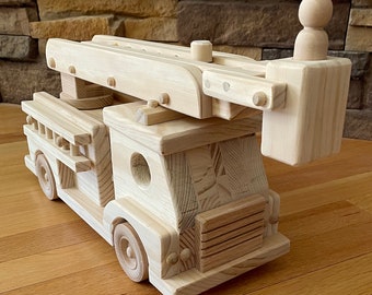 Large Handmade  Wooden Fire Truck Toy