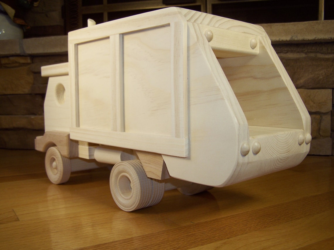 Wooden Garbage Truck Toy Etsy