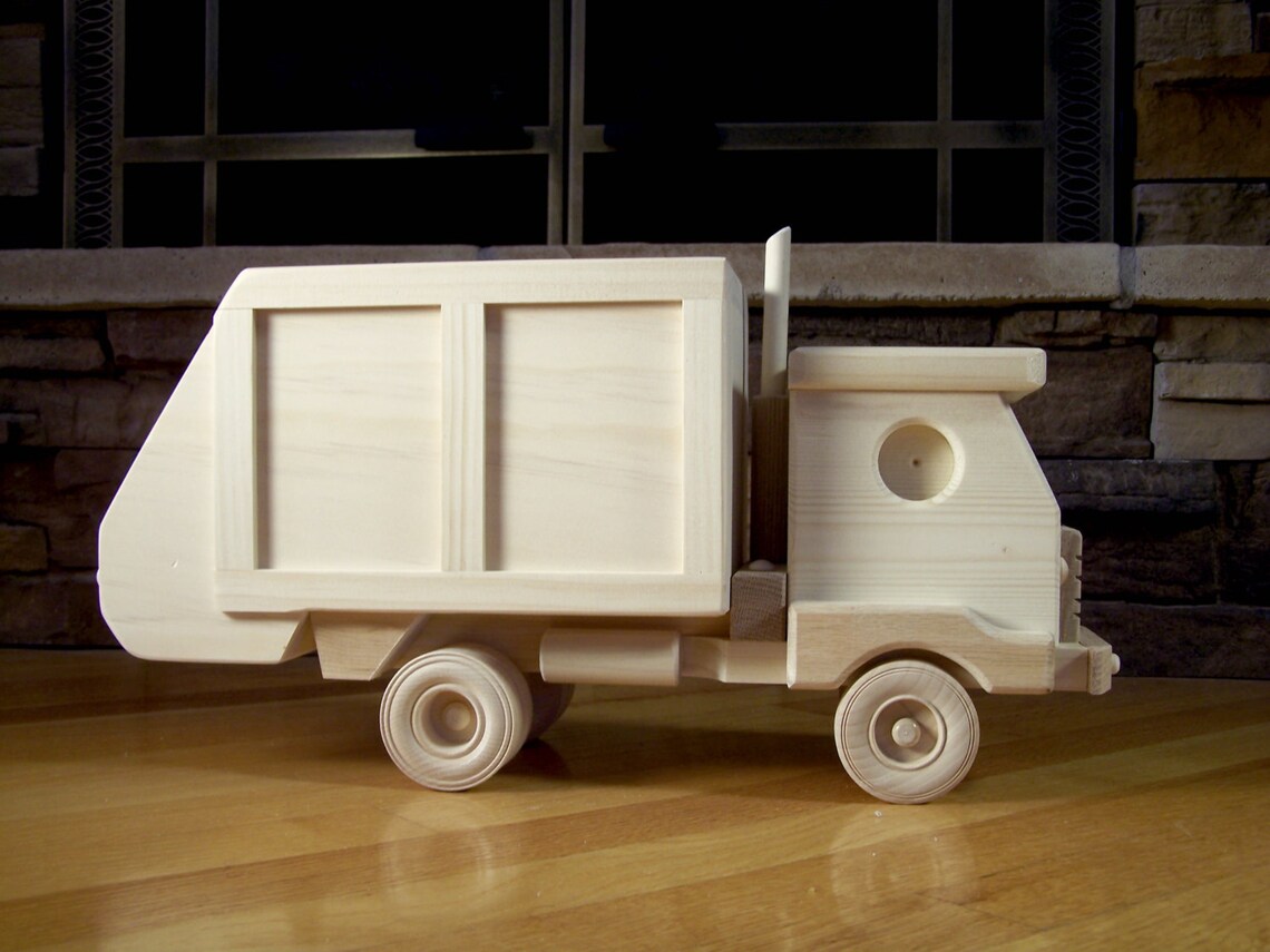 Wooden Garbage Truck Toy Etsy