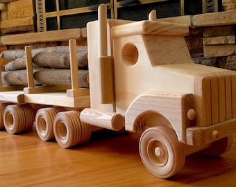 Large Handmade  Wooden log truck toy