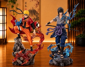 Naruto & Sasuke Figures, 23cm Anime Collectible Statues, Naruto Uzumaki and Sasuke Uchiha Display Set