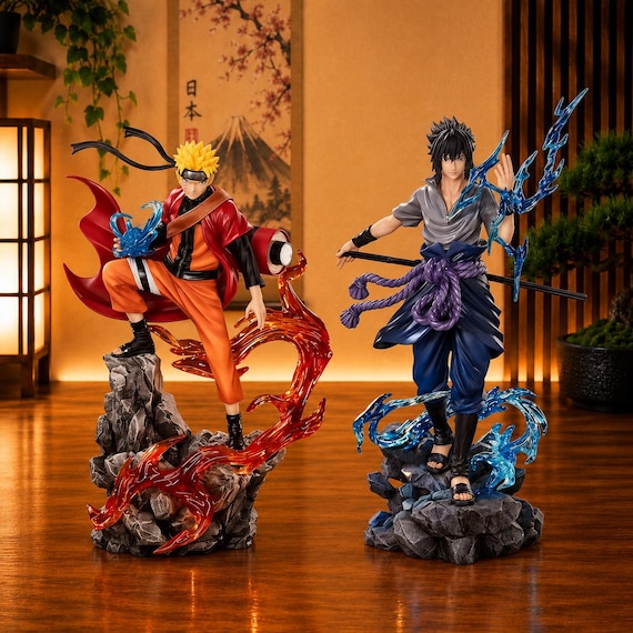 Naruto & Sasuke Figures, 23cm Anime Collectible Statues, Naruto Uzumaki and Sasuke Uchiha Display Set
