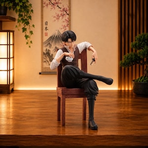 Levi Ackerman Figure, Attack on Titan Anime Statue, 19cm Sitting PVC Collectible, Manga Display Decor, Anime Gift