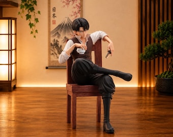 Levi Ackerman Figure, Attack on Titan Anime Statue, 19cm Sitting PVC Collectible, Manga Display Decor, Anime Gift