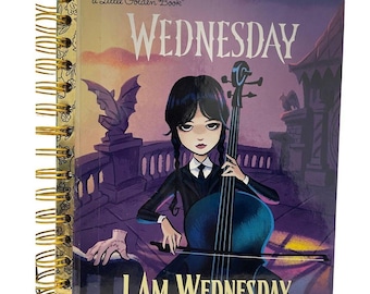 Wednesday Little Golden Book Journal | Upcycled Lined Notebook with 3 Pockets | Wednesday Addams Gift