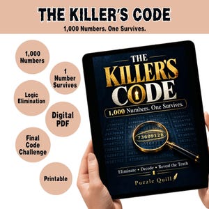 De code van de moordenaar: printbare en digitale puzzel | Logisch raadsel met 1000 getallen | Eliminatiespel voor detectives | Moordmysterie hersenkraker (pdf)