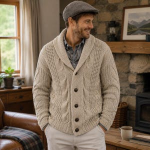 Men's Cable Cardigan Knitting Pattern | Shawl Collar Cardigan | Chunky Button Sweater | Textured Cable Knit Pattern | Knitting Pattern PDF