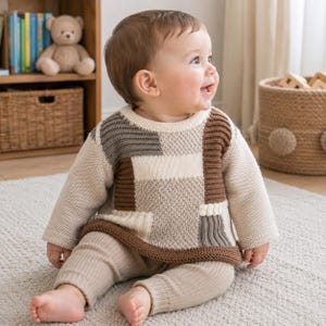 Baby Jumper Knitting Pattern | Checked Baby Sweater Pattern | Baby Pullover Knitting PDF | Textured Knit Jumper | Patchwork Baby Knit