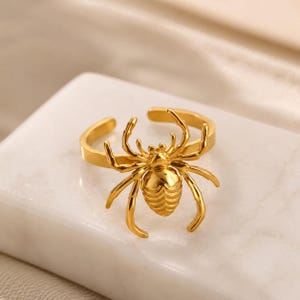 Gold Spider Ring, Statement Spider Ring, Stainless Steel Insect Ring, Adjustable Gothic Ring, Halloween Jewelry, Gift for Her