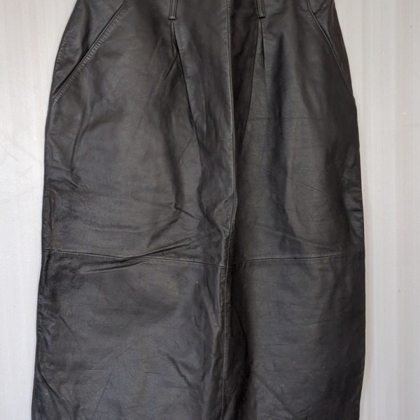 80s Black Leather Skirt Avanti