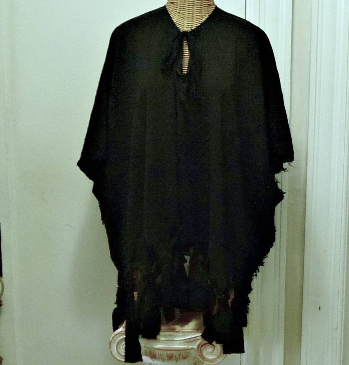Black Tassel Caftan Poncho Cover Up Cotton One Size Pool | Etsy