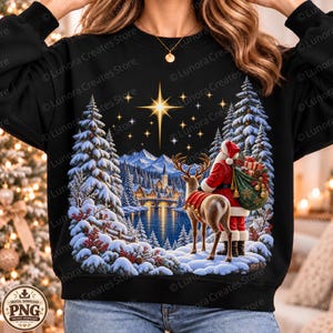 Santa Claus PNG, Christmas Reindeer PNG, Snowy Village Scene, Christmas Shirt Sublimation Design, Christmas DTF and Holiday Craft Projects