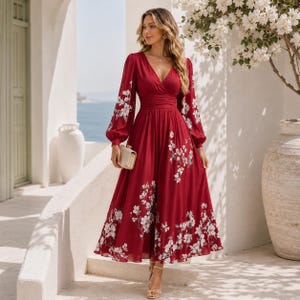 red dress with flowy sleeves Long Sleeve Floral dresses