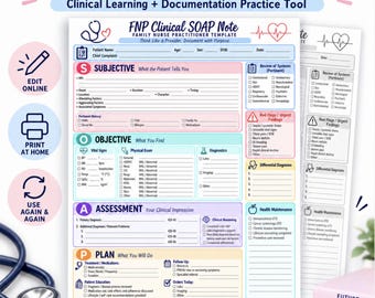 FNP Clinical SOAP Note Template | Nurse Practitioner Student Clinical Worksheet
