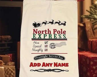 Sac de Noël personnalisé North Pole Express – Sac cadeau de Noël de la liste des enfants sages du Père Noël