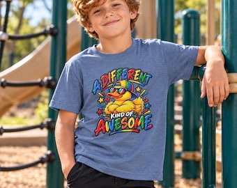 Neurodiversity Youth T-Shirt | Colorful Duck Autism ADHD Dyslexia Kids Shirt | A Different Kind of Awesome