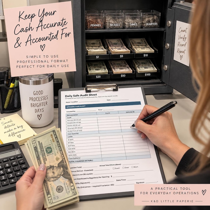 Daily Safe Audit Sheet | Cash Count Log | Printable Retail Cash ...