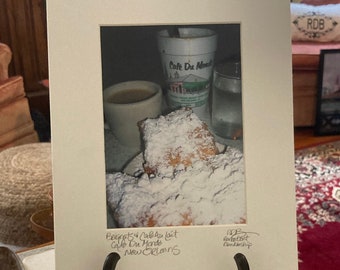 Cafe du Monde Beignets and Cafe au Lait Small Matted Photo