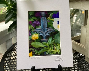 Fleur de Lis and Pansies Small Matted Art