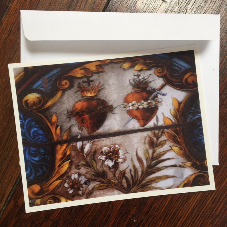 New Orleans Stationery Hearts Lilies and Crown Sacred Hearts Notecards theRDBcollection Red and Blue Cards