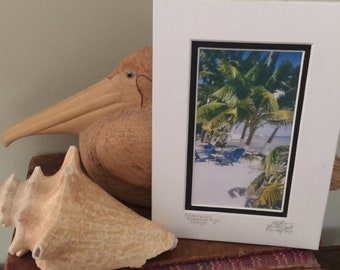 Blue Chairs under Palms Beach Photo Matted and Signed Art