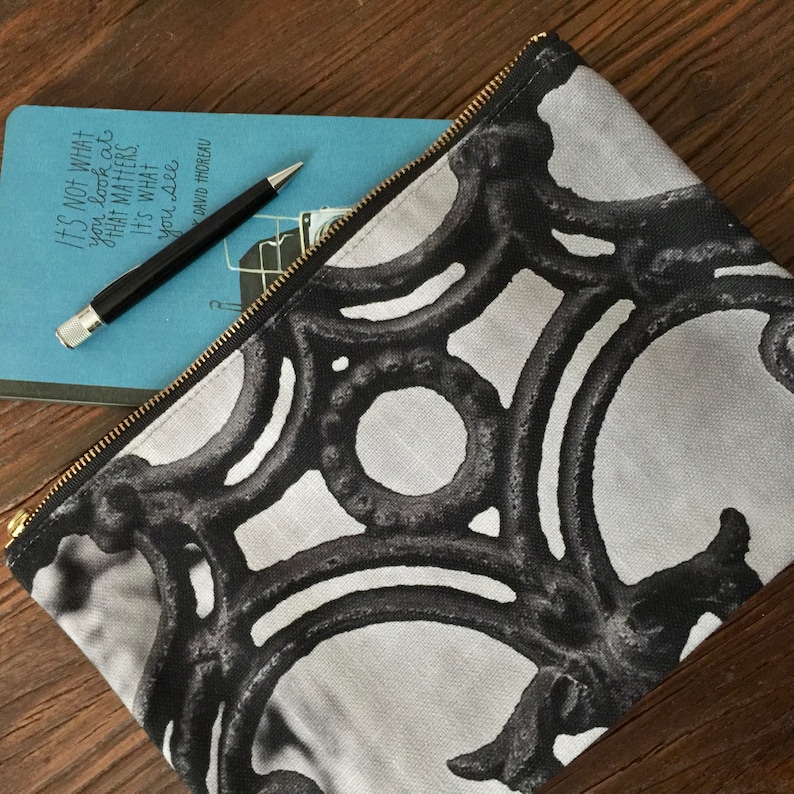 Ornate Ironwork Photo Handheld Ironwork Zippered Bag Black and Gray Bag Zippered Pouch theRDBcollection New Orleans Clutch