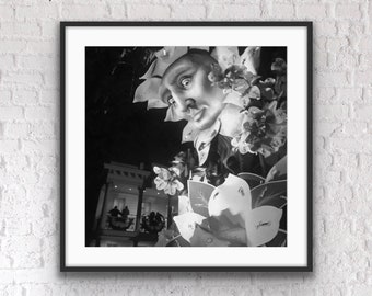 Carnival Flower Man Photo - Anthropomorphic Flower - Black and White Photography - theRDBcollection - Renee Dent Blankenship