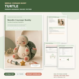 Needle Courage Buddy Crochet Pattern, Turtle Amigurumi PDF, Pretend Care Play Toy