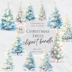 Clipart bohèmes de sapins de Noël, décoration de sapin de Noël, méga lot de Noël, aquarelle, mignon, pin, feuilles persistantes, vacances