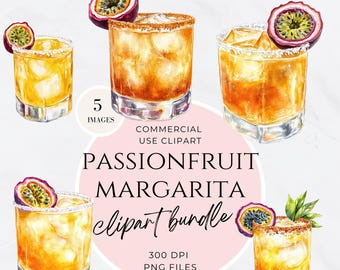 Passionfruit Marg, Spicy Margarita Clipart, Watercolor Cocktail Illustration, Bar Menu Digital Download, Signature Drink PNG, Fiesta Party