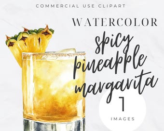 Spicy Margarita Clipart, Bar Menu Clip Art, Watercolor Signature Cocktail, Wedding Drinks Sign, Bar Cart, Alcohol Illustration, PNG