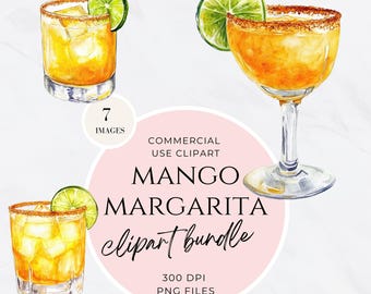 Mango Mar, Spicy Margarita Clipart, Watercolor Cocktail Illustration, Bar Menu Digital Download, Signature Drink PNG, Fiesta Party Decor