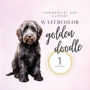 Clipart Doodle dorato, cane Doodle, acquerello cane, download istantaneo, labradoodle nero, ritratto cane, amore per animali domestici, sagoma, vivaio
