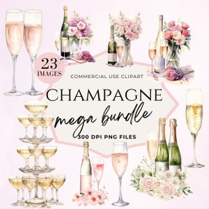 Champagne Bottle and Glasses Clipart, Champagne Tower Watercolor Clip Art, Wedding PNG, Signature Drink, Bar Menu Sign, Commercial Use