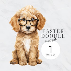Golden Doodle Clipart, Doodle Dog, Acuarela de perro, Descarga instantánea, Labradoodle negro, Retrato de perro, Silueta de Doodle dorado, Guardería