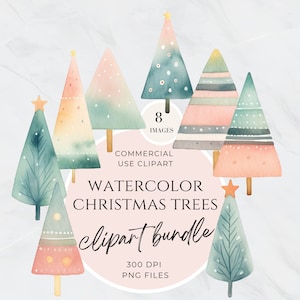 Watercolor Christmas Tree Background, Winter Clipart, Christmas Decor, Christmas Illustrations, Watercolor Winter, PNG Graphics