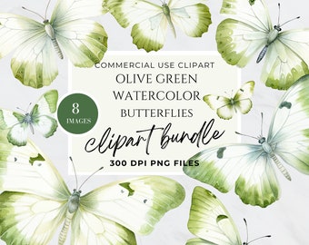 Green Gold Butterflies Clipart, Colorful Butterfly Transparent Background PNG, Commercial Use, Overlays, Clip Art Instant Download, Spring