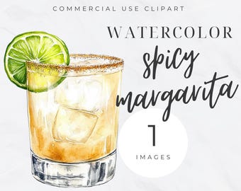 Spicy Margarita Clipart, Bar Menu Clip Art, Watercolor Signature Cocktail, Wedding Drinks Sign, Bar Cart, Alcohol Illustration, PNG