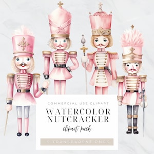 Retro Nutcracker Clipart, Nutcracker Ballet Clipart, Pink Nutcracker, Christmas, Swan Lake, Watercolor, Holiday, Commercial Use PNG
